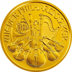Золотая монета "Венская Филармония"(Филармоникер),Austrian Gold Philharmonic 1/2 oz