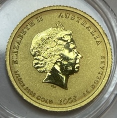 Золотая монета 15 долларов "Год Быка" 2009 г., Австралия, Лунный календарь, Au 9999, 3,11 г.