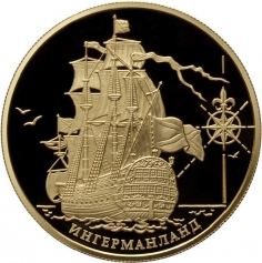 Золотая монета 1000 рублей "Корабль Ингерманланд" ММД 155.5 грамм  2012 год