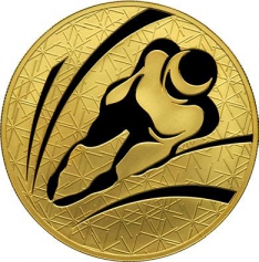 Золотая монета "Санный спорт", 200 рублей, 2009 год